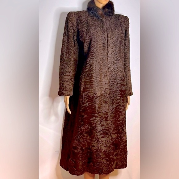 Brown Sz 8-10 Astrakhan Persian Lamb Fur Coat - Picture 1 of 16